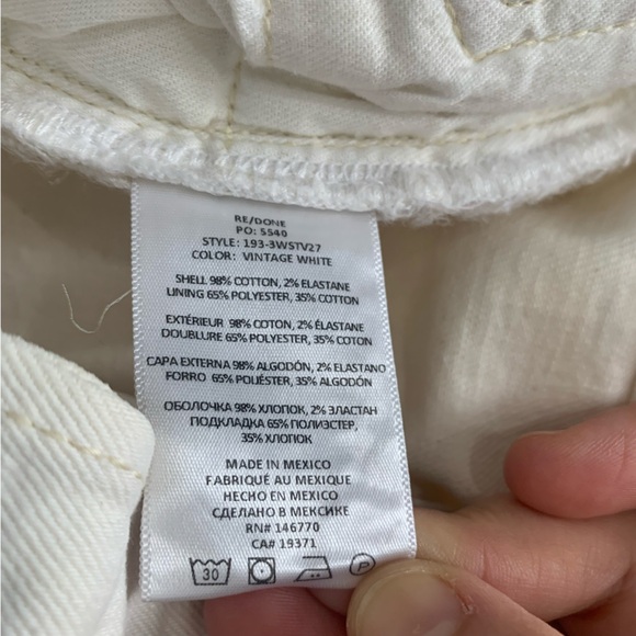 RE/DONE Stove Pipe Jeans  24  Women High Rise Straight Vintage White Crop Jeans - Picture 8 of 14